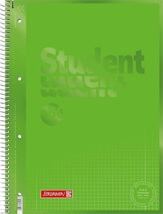Brunnen 1067928190 Notebook, Student Notepad (Square, A4, line: 28, 90 g/m2, 80 Sheets) Green