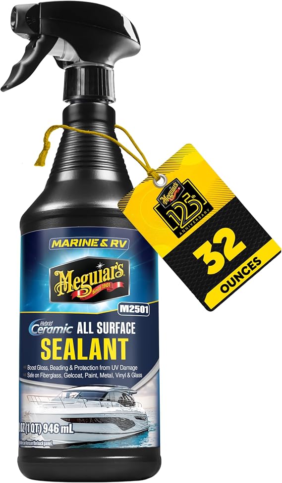 Meguiar's Marine & RV Hybrid Ceramic All Surface Sealant - Premium Fiberglass and Gel Coat Sealant that Boosts Gloss, Beading & Protection from UV Damage - Easy to Apply and Wipe Off 32 Oz Spray