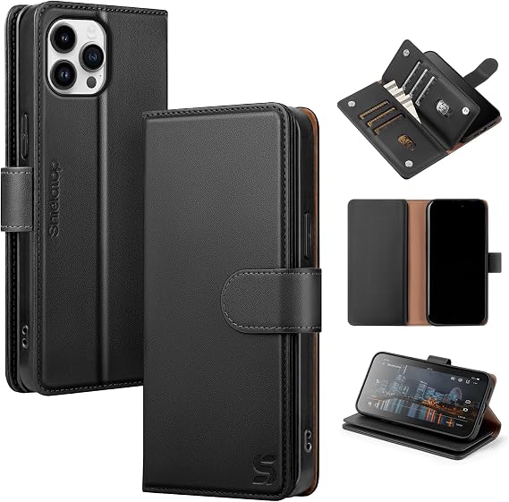 Shieldtop for iPhone 14 Pro Max Wallet Case with Card Holder,Black | Magnetic Clasp,RFID Blocking,PU Leather,Flip Folio Shockproof Phone Cover,with Credit Card Slots & Kickstand for Men & Women