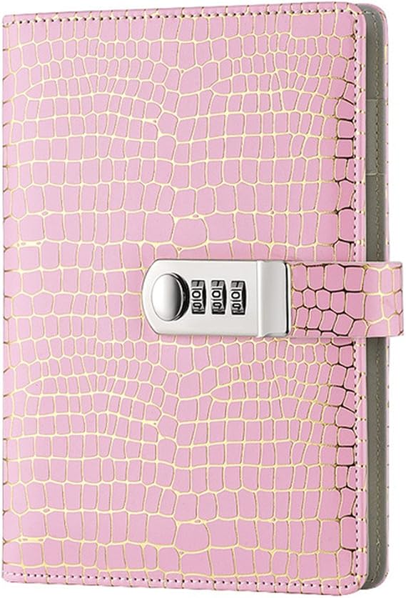 Stationery Notebook Password Journal with Lock Diary Creative Password Diary Student Handbook Notepad Locking Journal Diary (Pink)