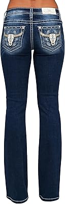 Miss Me Womens Mid-Rise Calista Longhorn Embellished Pockets Bootcut Jeans