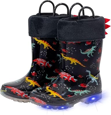 EUXTERPA Toddler Kids Light UpSolid Color Rain Boots Waterproof Warm Fleece Lined Boots for Boys Girls Winter Snow Boots