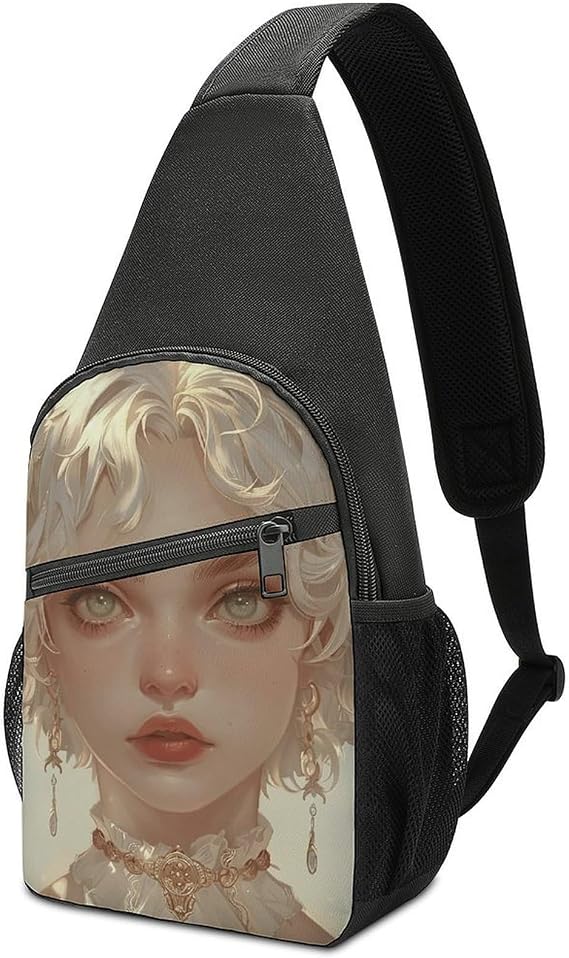 Sling Bag for Women Men Crossbody Bag Small Sling Backpack Light White Anime Chest Bag Hiking Daypack