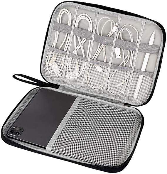 Electronic Organizer Bag, Charging Cord Storage Organizer, Travel Essentials Travel Cable Organizer Bag for 11'' Tablet, Phone, Flash Cards (Black)