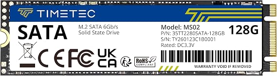 Timetec 128GB SSD 3D NAND SATA III 6Gb/s M.2 2280 NGFF 64TBW Read Speed Up to 550MB/s SLC Cache Performance Boost Internal Solid State Drive for PC Computer Laptop and Desktop (128GB)