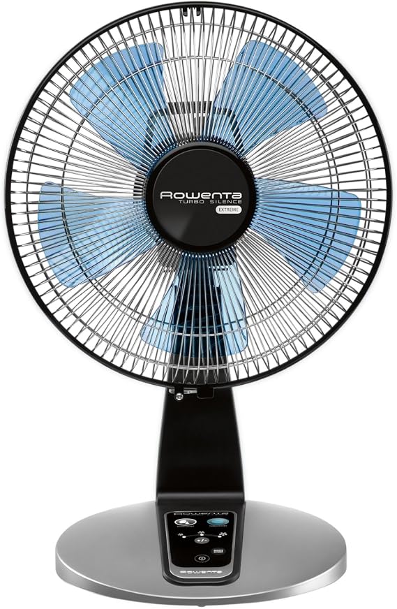 Rowenta, Desk Fan, Turbo Silence Table Fan with Remote, 18 Inches, Ultra Quiet Fan for Bedroom, Oscillating, Portable, 5 Speeds, Black, Indoor, VU2660
