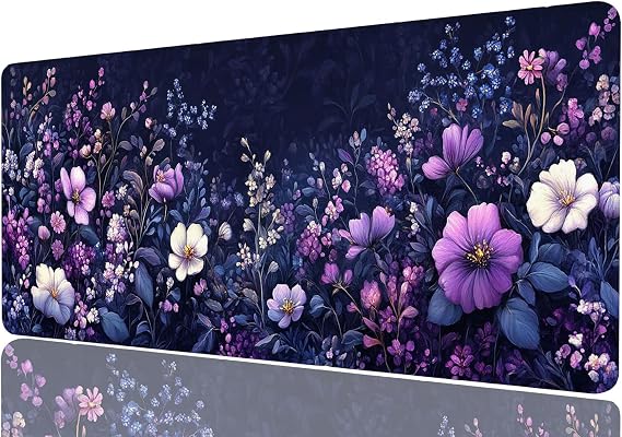 Purple Floral Large Mouse Pad Vintage Style Flower Botanical Art Mouse Pad Large Mousepad Extended Laptop Keyboard Mat Gaming Desk Pad Mouse Mat Office Computer Keyboard Laptop Home, 31.5x11.8 Inch
