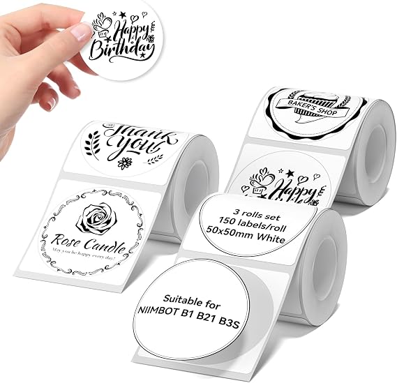 NIIMBOT Labels for B1/B2/B21/B31/K3 Sticker Printer, 50x50mm, White Round