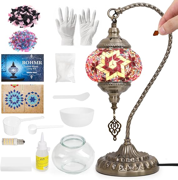 DIY Turkish Mosaic Lamp Kit, 5.2" D Swan-Neck Lamp Making Kit, Purple