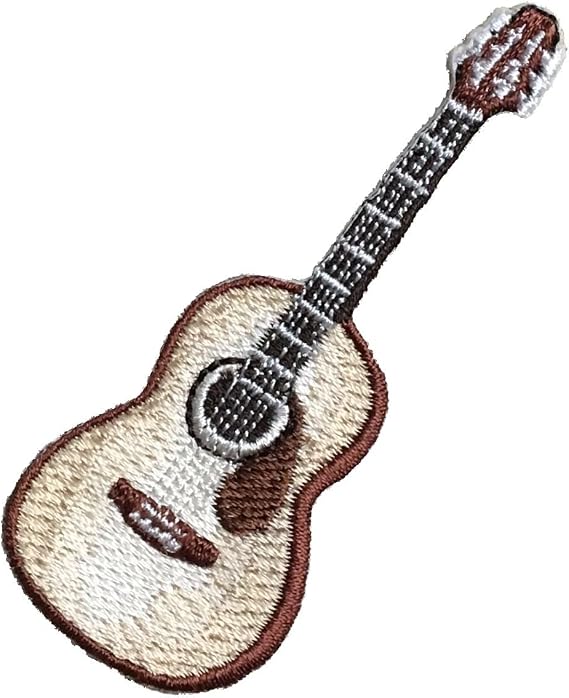 Acoustic Guitar - Natural/Brown - Musical Instrument - Embroidered Iron on Patch
