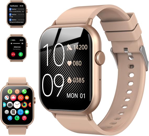 Smart Watch for Men Women - 2.01" HD Touchscreen with Bluetooth Calling, Fitness Tracker Watch 24/7Heart Rate/Blood Pressure/Sleep Monitor, IP67 Waterproof Sport Watch, Android iOS Phones (Pink)