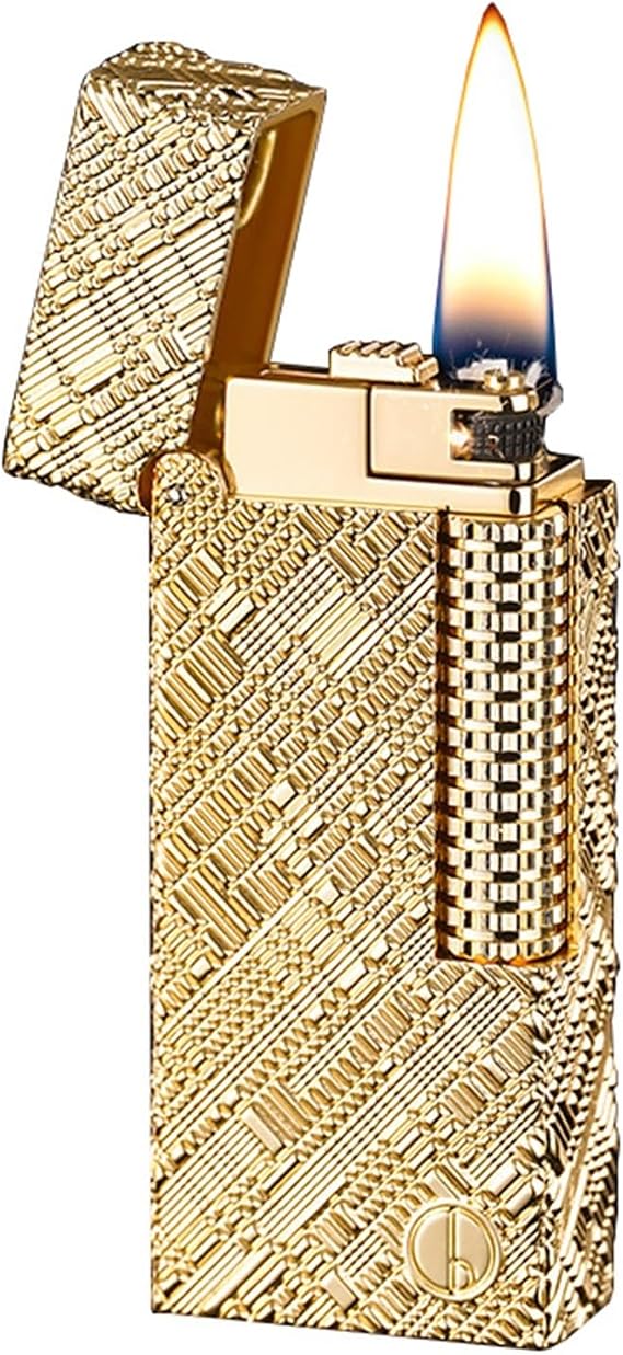 Vintage Trench Kerosene Lighter, Metal Side Slide Ignition Lighter, Four-Sided Embossed Design, Men's Portable Lighter, Suitable for Collection, Candles, Outdoor, Gifts(A)