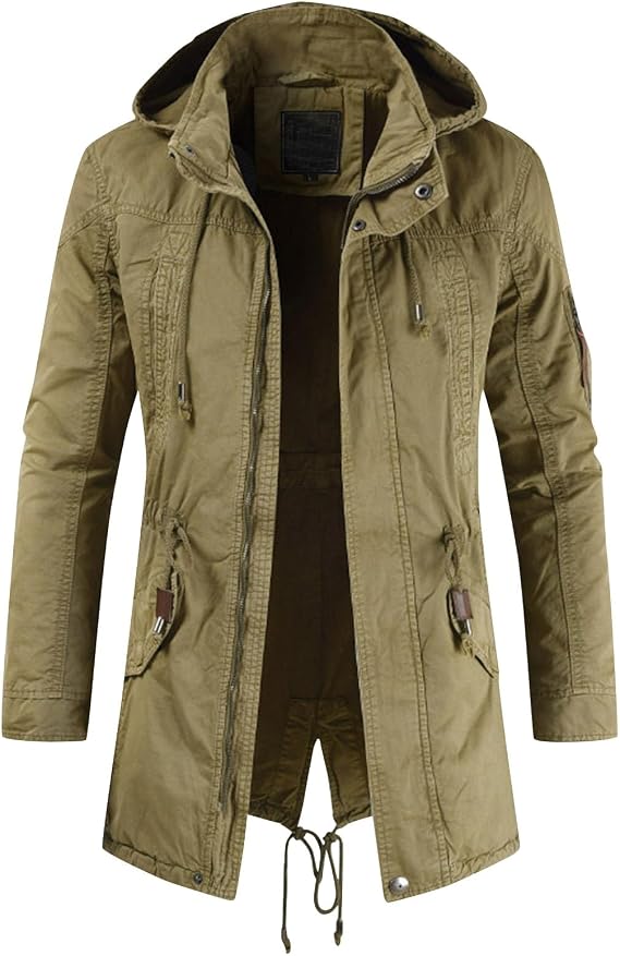RTRDE Men's Trench Coat Long With Hood Notched Lapel Jacket Windbreaker Overcoat Pea Winter Coats For Men, M-4XL