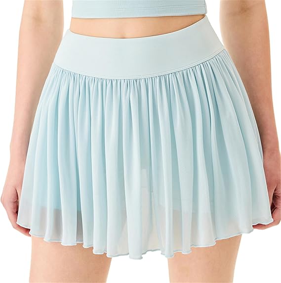SANGTREE Women's High Waisted Pleated Tennis Skirts Mesh Athletic Skirt with Shorts Pockets