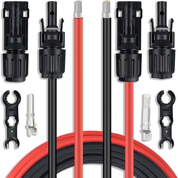 Solar Extension Cable 30 Feet 10AWG Solar Panel Cable with Pair of Connectors and Adaptor Kit Tools (30FT Red + 30FT Black)