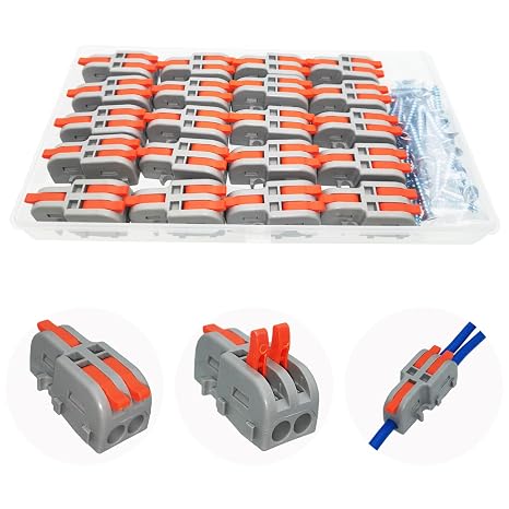CESFONJER Compact Wire Connectors, Single-Stage Quick Connection Terminal with Screws, 1 in 2 Out Lever Nut Connector, Electrical Connectors Blocks for Circuit Inline(20Pcs)