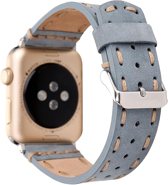 MeShow 49mm 45mm 44mm 42mm Handmade Vintage Calf Genuine Leather Strap Wrist Band with Secure Metal Clasp Buckle Compatible for Apple Watch Series 8/7/SE/6/5/4/3/2/1/Ultra(Not for iWatch 40mm/38mm)
