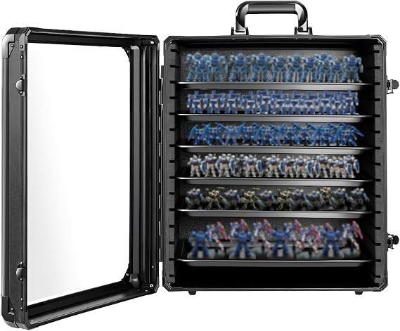 Extra Large Miniature Carrying Case with 6 Magnetic Metal Trays, Aluminum Frame Storage & Travel Display Box, Portable Transport Case for Tabletop Wargaming Figures (16.1" x 12.6" x 18.1")