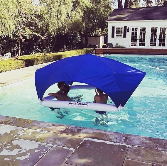 AquaCabana Pool Float with Canopy- World's Only All Day/All Way Inflatable Pool Shade Float Cabana for Pools, Beaches, Lakes and Rivers- Heavy Duty, Puncture Resistant Canopy Pool Float- Blue