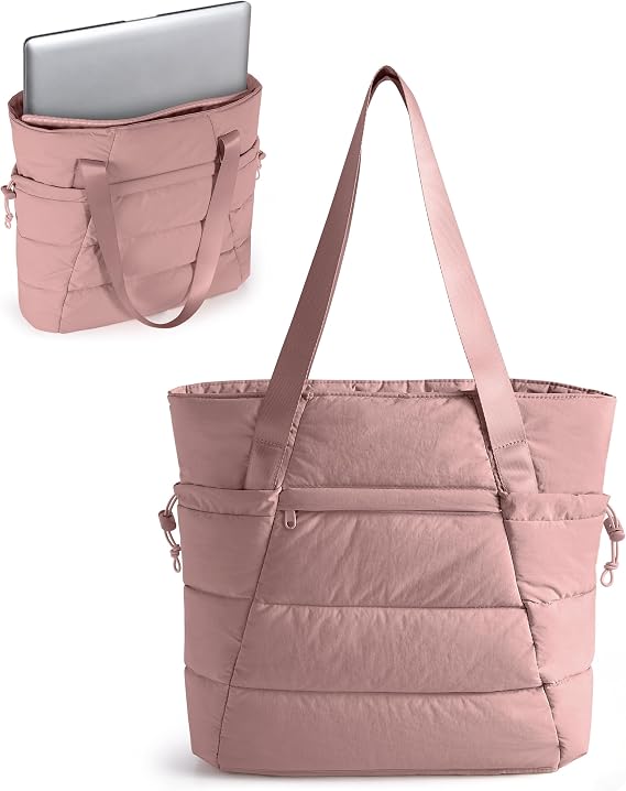 Smasrob Puffer Tote Bag for Women, Lightweight Tote with Laptop Sleeve