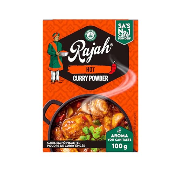 Robertsons Rajah Hot Curry Powder 100g | Authentic South African Curry Spice Blend | Bold & Spicy Flavor | For Curries, Stews & Marinades | 1 Pack
