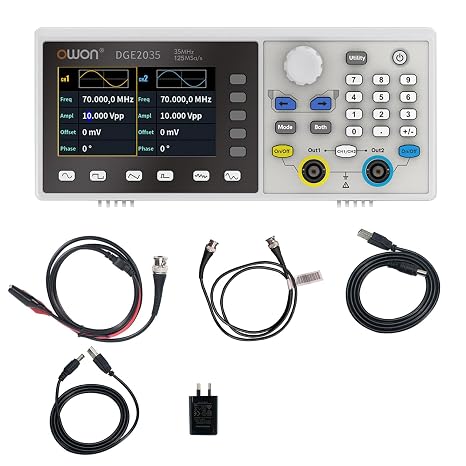OWON DGE2035 Dual-Channel Arbitrary Waveform Generator, 35MHz Function Generator, 125MSa/s Sampling Rate, 14-bit Resolution, 3.6 TFT LCD, Signal Generator with AM/FM/FSK Modulation, PC Control