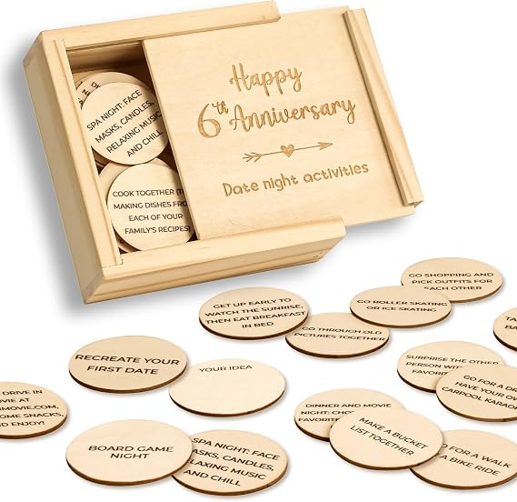 WOODAMORE 6 Year Anniversary Wood Gifts for Him Her - 6th Anniversary Date Night Gifts for Couples, Happy Six Years of Marriage Gift Ideas for Husband Wife
