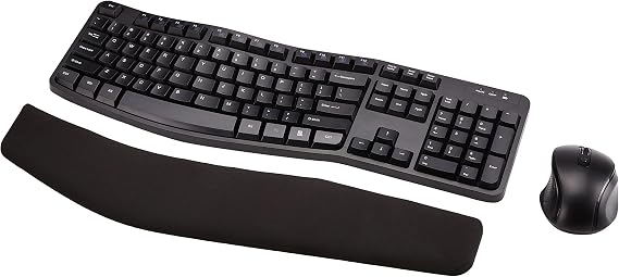 Amazon Basics Ergonomic Wireless Keyboard and Mouse Combo with Wrist Rest, Plug and Play, 2.4 GHz USB, Easy to Use, Black