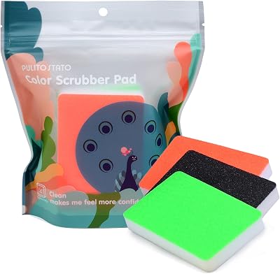 PULITO STATO Multi-Use Heavy Duty Color Scrub Sponge Household Deep Cleaning Scrubber Long Lasting with Non-Scratch Protecting The Cooktop Surface Removing Heavy Burned-On Residue 3 Pack-Multi-Colors