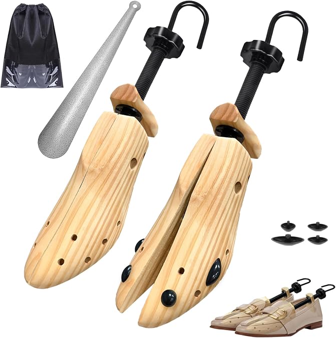 JJDPARTS Wooden Shoe Stretcher, Pair 4-Way Shoe Expander Widener Wooden Shoe Tree Extender for Women and Men(No Spacers)