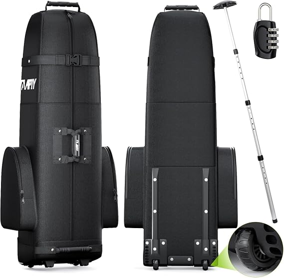 APTY Padded Golf Club Travel Bag with Wheels, Golf Luggage Case Cover for Airline - with Luggage Lock, Waterproof Coating Layer, 1680D Wear-Resistant Oxford