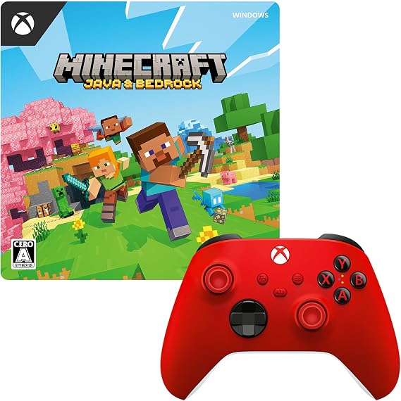 Windows版 Minecraft マインクラフト Java & Bedrock Edition オンラインコード版 ＋ Xbox ワイヤレス コントローラー セット（パルス レッド）