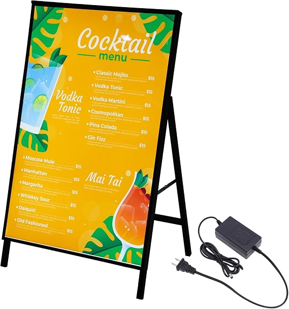 Kaibrite Led A Frame Sidewalks Poster Stand 23.6 x 35.4 Inch Movie Poster Frame in Black, Collapsible Display Poster Boards Display Sign Holder for Indoor Outdoor Advertising Poster