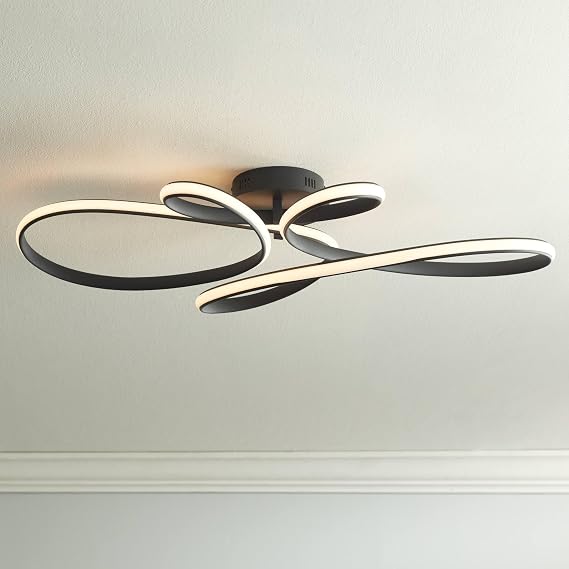 Possini Euro Design Helix Ultra Modern Semi Flush-Mount Ceiling Light Sand Black Dimmable LED Strip Twisting Ribbon Steel Metal 36 1/2" Wide Bedroom Kitchen Living Room Hallway House Home Dining