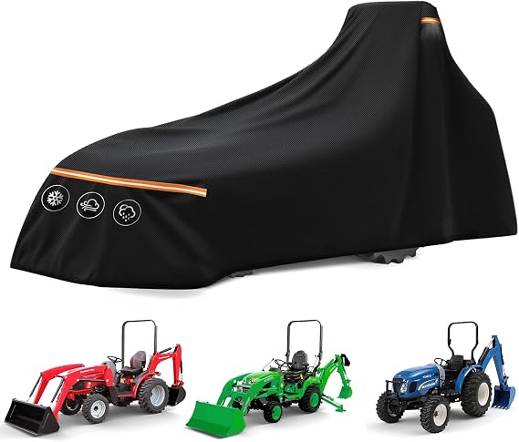 Heavy Duty Tractor Cover with Backhoe Waterproof 600D Oxford | Fits John Deere, Kubota, Mahindra, New Holland, Massey Ferguson Compact Tractors All Weather Protection with Storage Bag