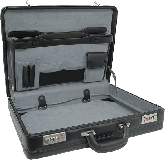 Alpine Swiss Mens Briefcase | Expandable Genuine Leather Attache Briefcase For Men | Dual Combination Lock Business Case