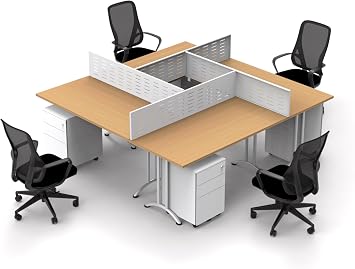 4 Person Desks Work Station Meeting Seminar Tables Model 6657 16pc Group Color Beech Compact Space Maximum Collaboration - Ready to Unfold, Connect and Use. Tables, Chairs, Screens, Filers Included