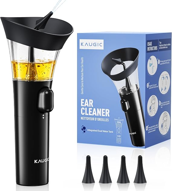 Ear Cleaner, Manual Wax Removal Kit, One-Hand Flushing, Black | Gentle Ear Irrigation Tool, Hand-Controlled Flow, Soft Silicone Tips, Comfortable Ergonomic Grip, FSA-HSA, Home Travel Use