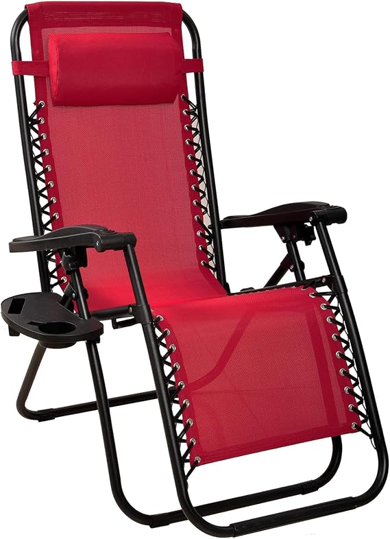 BalanceFrom Adjustable Zero Gravity Lounge Chair Recliners for Patio, Pool with Cup Holder (Burgundy)