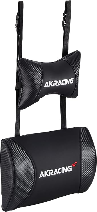 AKRacing Cushion Set, Replacement Headrest + Lumbar Support Set, PU Leather, Carbon Black