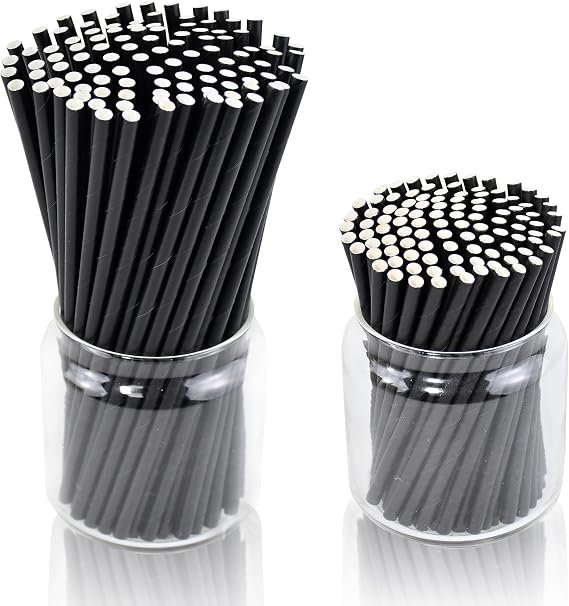 Disposable Black Paper Straws Sip Straws 7.75 Inch (250 ct.) and 5 Inch (500 ct.)