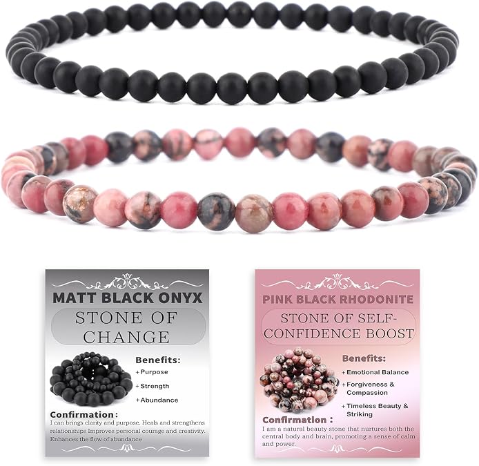 NCB 2.3-Piece 4mm Natural Crystal Gemstone Stretch Bracelets Handmade Reiki Energy Healing Jewelry for Meditation,Yoga, Unisex