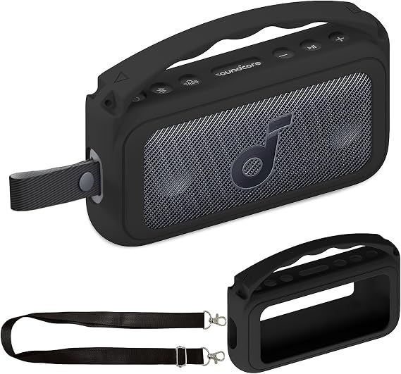 Silicone Case for Anker Soundcore Motion 300 Bluetooth Speaker | Protective Holder Skin for Motion 300 Speaker Case Accessories, with Carrying Handle (Black)