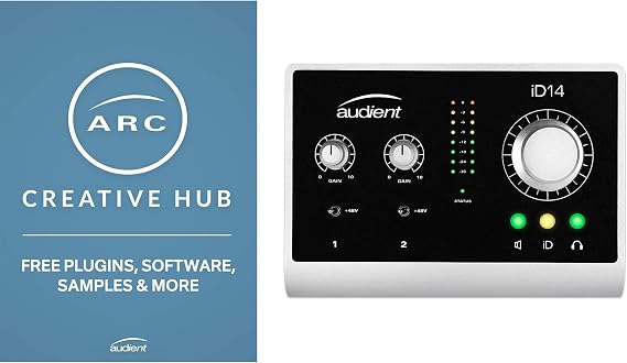 Audient iD14 USB Audio Interface with Microphone Preamp, 10 in/4 Out, 48 Volt Phantom Power, Monitor Mix & Panning, 6.3 mm Jack Out, AD/DA Converter