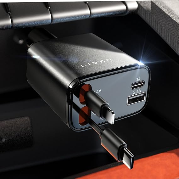 LISEN Retractable Car Charger, Ford F150 Accessories, Ford Maverick Accessories| USB C Fast Charger Apapter for F-150, Ranger, Bronco, Maverick, Explorer | Adapter for Ford Truck, Car, and SUV Models