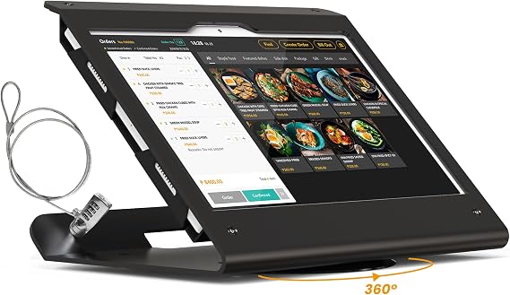 Tablet Stand Compatible with Samsung Galaxy Tab A8 - Heavy Duty Steel with 360 Swivel Base Anti-Theft Cable Lock BSC102BG