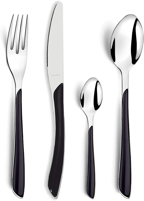 Amefa 24-Piece Eclat Black Flatware Set, Silver