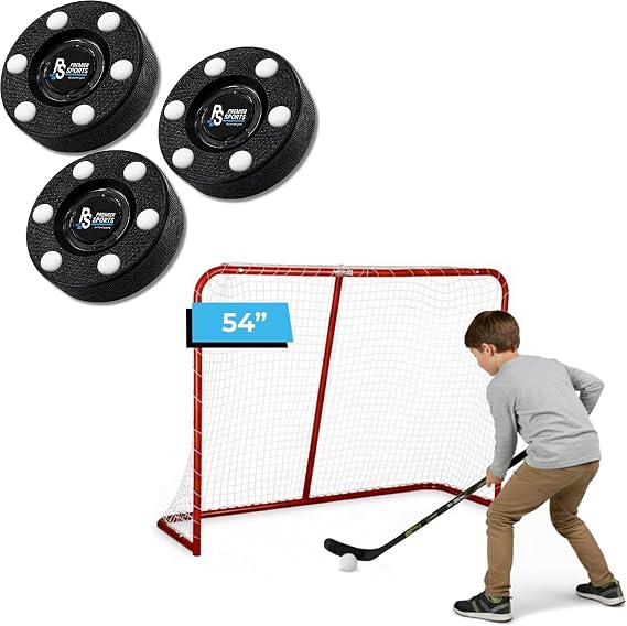 Premier Sports Bundle 54 Junior Steel Street Hockey Goal + 3 Pack Inline Hockey Pucks