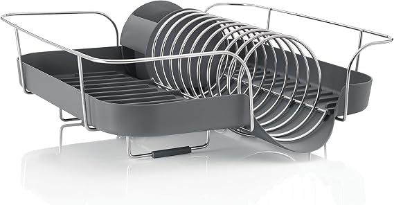 Polder Spring Dish Rack Holds Up to 9 Plates and Includes Removable, Stand-Alone Utensil Bin (Gray)