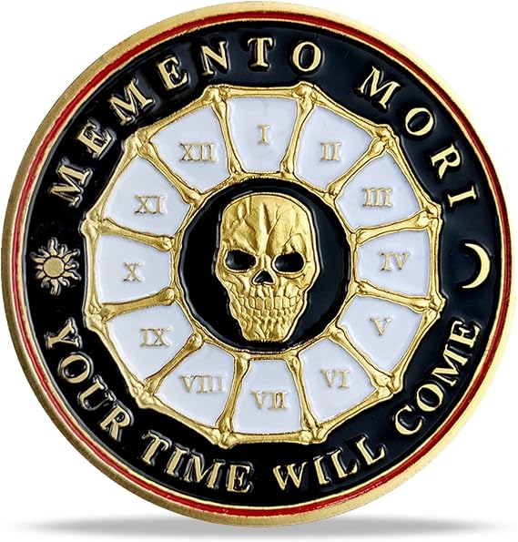 Imasoner Memento Mori Coin, Skull Hourglass Pocket Token | Memento Vivere & Stoic Time Design, Inspirational Philosophy EDC Coin for Reflection, Mindfulness Gift for Men & Women